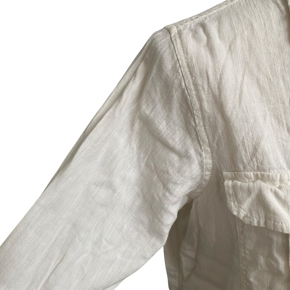 American Eagle Linen Blend Cropped Utility Shirt Jacket White Button Front XS - Picture 7 of 14